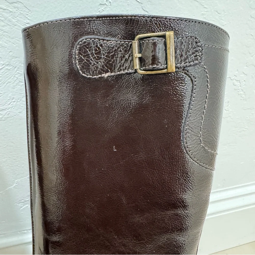 La CANADIENNE Laney Knee Boots Women's 6.5 Patent Dark Brown Waterproof Leather